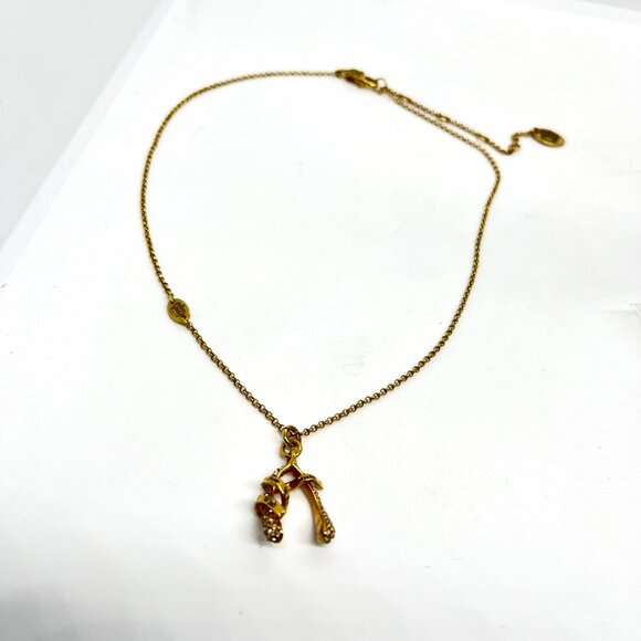 VINTAGE JUICY COUTURE GOLD TONE WISHBONE NECKLACE PAVE CRYSTAL RHINESTONE CHARM - Picture 5 of 17